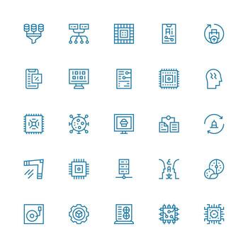 25 Icons for Data Processing in Medium Stroke Outline Format Lightweight Icon Series vector