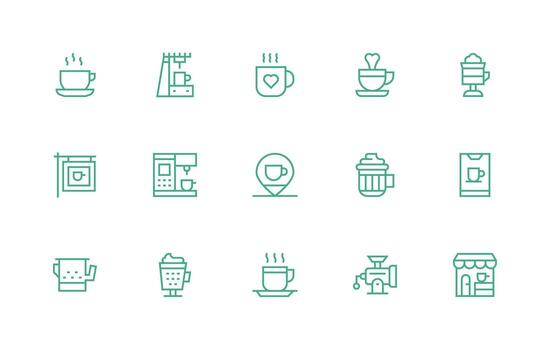 15 Espresso Icons in Regular Line Aesthetic Web Icon Collection vector