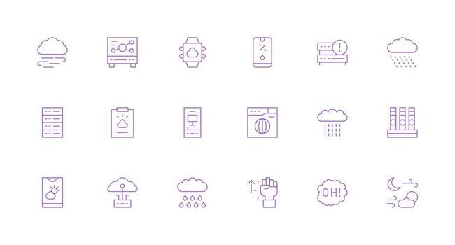 Minimal Line Style Cloud Icons with 18 Vectors Icon Set for Web