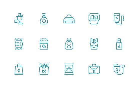 bolso diseño íconos presentando 15 en regular línea estilo icono colección conjunto vector