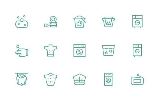 Washing Set with 15 Regular Line Icons User Interface Icons for Digital Products vector