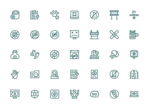 Regular Clean Line Style Access Denied Icons with 35 Vectors Theme-Based Icon Pack