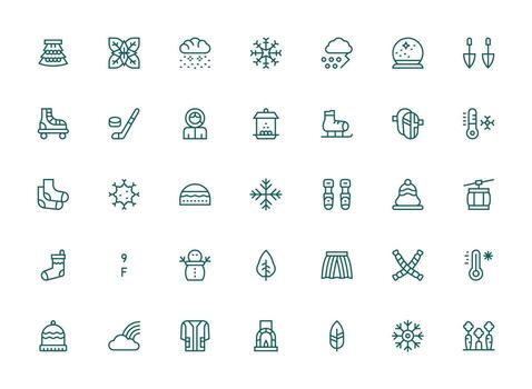 Winter Set with 35 Regular Clean Line Icons Neatly Designed Icons for Web Platforms vector
