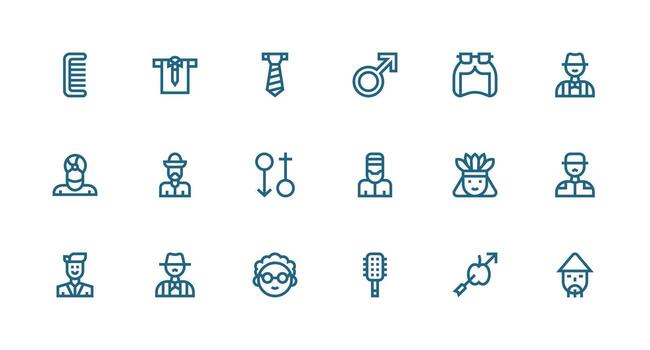 Man Icon Set with 18 Strong Stroke Line Graphics Functional Icon Series vector