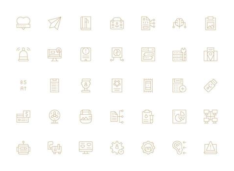 datos conjunto con 35 ligero línea íconos núcleo icono colección para diario Tareas vector