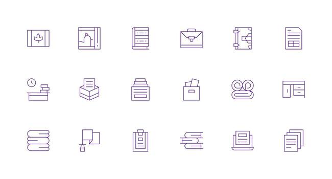 Papers Icon Set with 18 Minimal Line Graphics Functional Icon Series vector