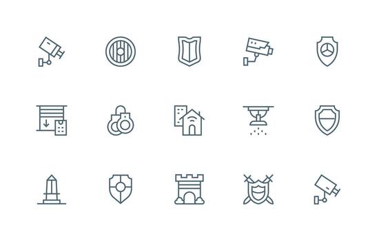 15 Security System Icons in Regular Line Aesthetic Smart Icon Collection vector