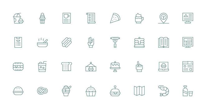 Menu Design Icons featuring 32 in Thin Line Style Digital Product Icons for Fast Delivery vector