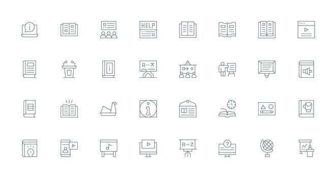 Delgado línea íconos desde tutorial conjunto con 32 vectores básico icono serie