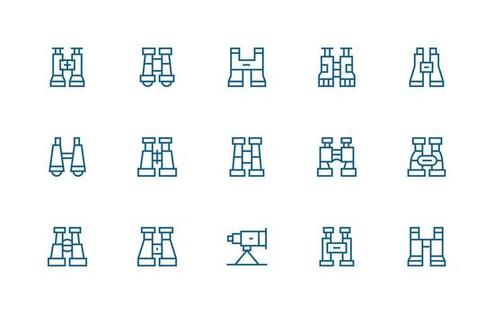 Spotting Scope Set with 15 Regular Line Icons Lightweight Icon Series vector
