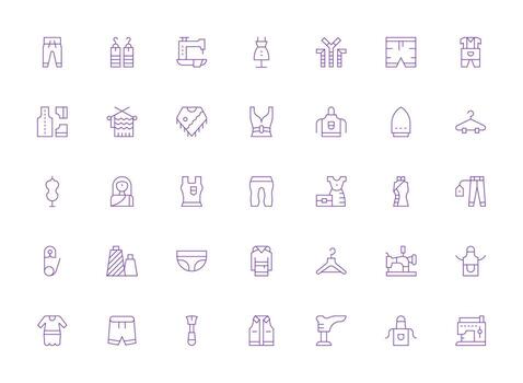 Garment Visual Pack containing 35 Light Line Icons Minimal Icon Set for Interface Projects vector