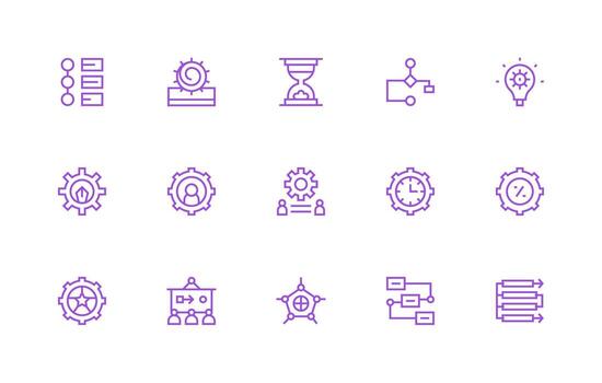 proceso diseño íconos presentando 15 en regular línea estilo simplificado icono paquete para visual herramientas vector