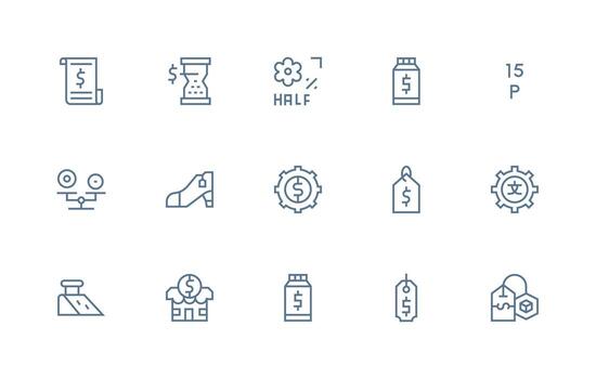 15 íconos para fijación de precios en regular línea formato basado en temas icono paquete vector