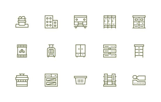 Storage Unit Icon Set with 15 Regular Line Graphics Essential Icon Collection vector