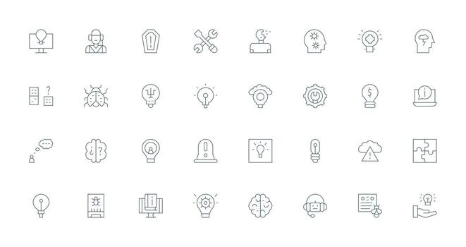 problema resolviendo incluso 32 Delgado línea ilustraciones imprimible icono colección vector