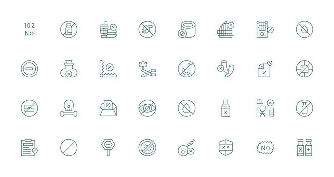 no permitido icono colección con 32 Delgado línea diseños listo para la interfaz de usuario icono colección vector