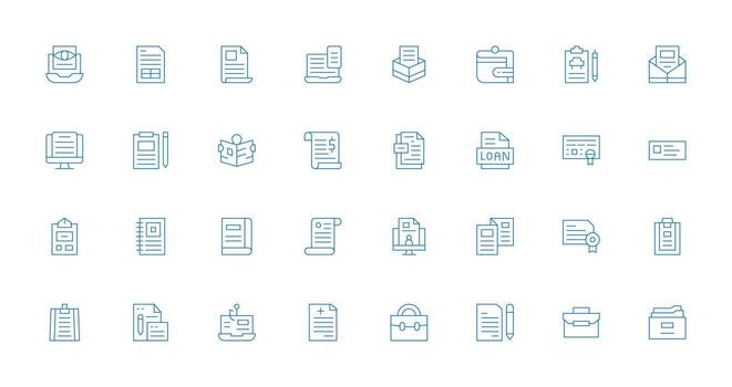 Thin Line Style Paperwork Icons with 32 Vectors Scalable Icons for All Themes