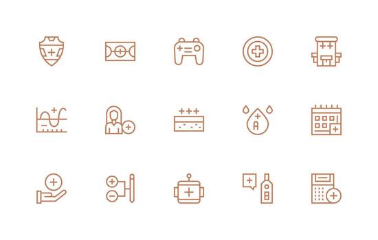 Plus Design Icons featuring 15 in Regular Line Style Multi-Style Icon Collection vector