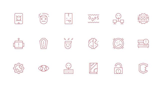 sistema fracaso presentando 18 íconos en mínimo línea diseño flexible icono sistema para web interfaces vector