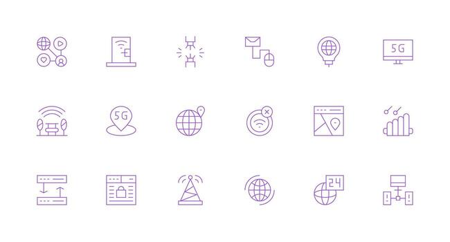 Internet icono conjunto con 18 mínimo línea gráficos usuario interfaz íconos para digital productos vector