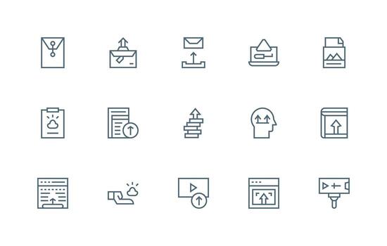 File Upload Design Icons featuring 15 in Regular Line Style Theme-Based Icon Pack vector