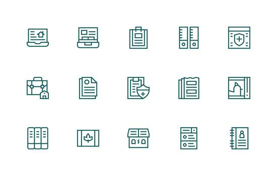 15 regular línea estilo íconos desde registros colección píxel Perfecto íconos para moderno aplicaciones vector