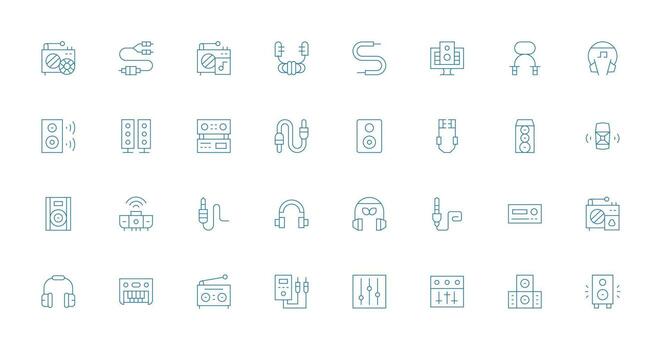 32 Icons for Stereo in Thin Line Format Dashboard Icon Series vector