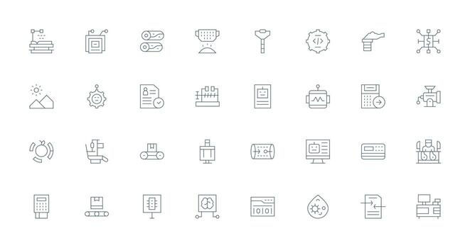 Processing Set with 32 Thin Line Icons Organized Glyph Icons for Fast Design vector