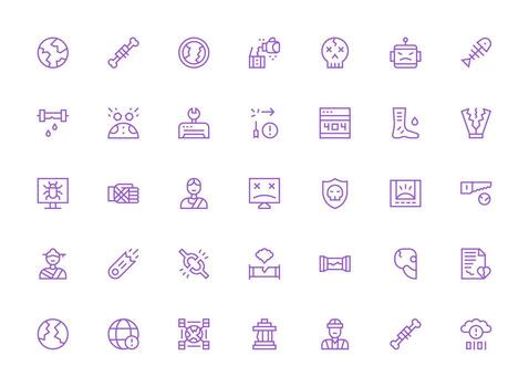 Broken Set with 35 Regular Clean Line Icons Icon Set vector