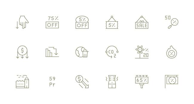 Reduction Icon Set with 18 Minimal Line Graphics High-Quality Icon Pack vector