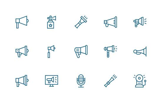 15 regular línea diseños para público habla a íconos agudo íconos para presentaciones vector