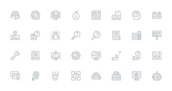 Troubleshooting including 32 Thin Line Illustrations Icon Set for Apps vector
