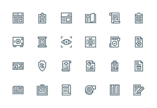 documento icono conjunto con 24 grueso línea línea gráficos rápido acceso íconos para ui desarrollo vector