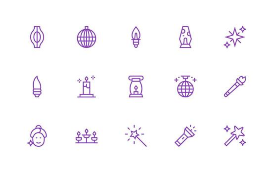 15 Regular Line Style Icons from Glow Collection Professional Icon Set vector