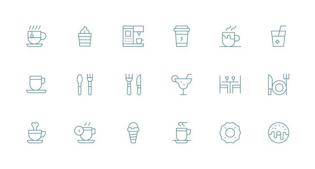 18 Icons for Cafe Icon in Minimal Line Format Scalable Icons for Cross-Platform Interfaces vector