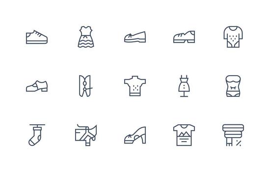 Regular Line Style Apparel Icons with 15 Vectors Modern Icon Set