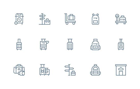 equipaje conjunto con 15 regular línea íconos alta resolución íconos para ninguna plataforma vector