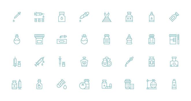 32 Thin Line Style Icons from Vial Collection Sharp Icons for Presentations vector