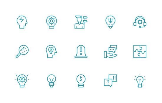 15 regular línea íconos para problema resolviendo gráficos icono colección conjunto vector