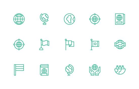 International Relations including 15 Regular Line Illustrations Responsive Icon Set for Flexible Layouts vector