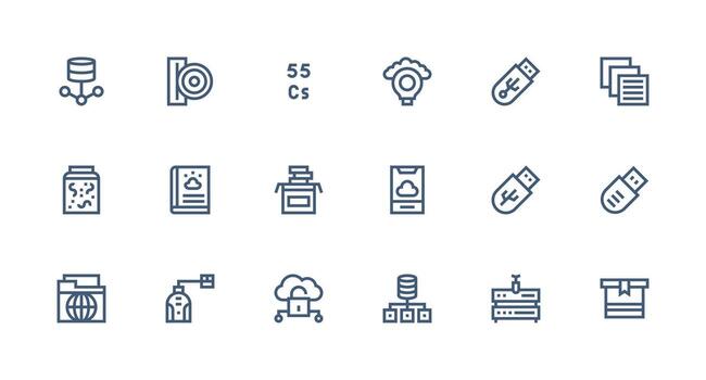 datos almacenamiento icono conjunto con 18 fuerte carrera línea gráficos icono colección conjunto vector