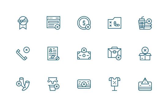 15 íconos para rechazado en regular línea formato de uso múltiple icono diseño paquete vector