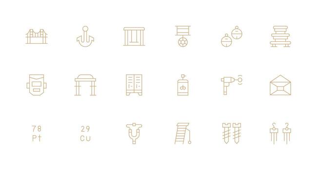 Metal Set with 18 Minimal Line Icons Balanced Icon Set for Functional Design vector