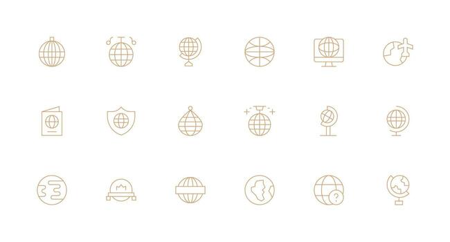 Globe Visual Pack containing 18 Minimal Line Icons Design Ready Icon Set for Teams vector