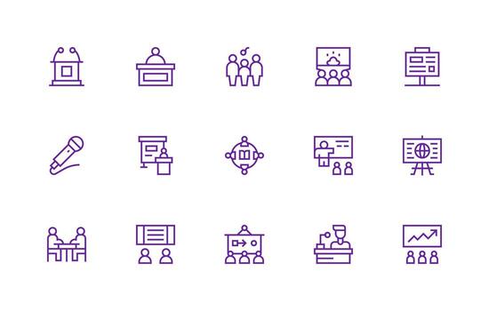 seminario icono conjunto con 15 regular línea gráficos detallado icono colección para diseño sistemas vector