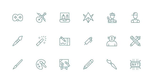 Digital Art Design Icons featuring 18 in Minimal Line Style Dashboard Icon Series vector