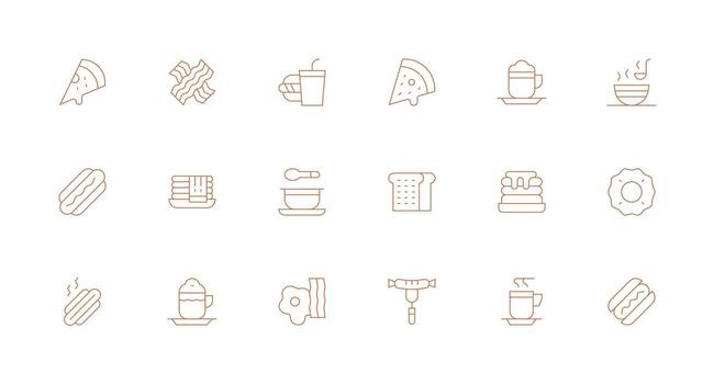 cena icono conjunto con 18 mínimo línea gráficos esencial icono colección vector