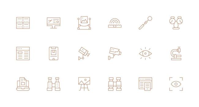 View Icon Set with 18 Minimal Line Graphics Detailed Icon Collection for Design Systems vector