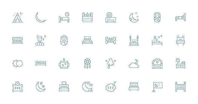 32 Thin Line Icons for Sleep Graphics Simple Icons for Interface and Wireframes vector