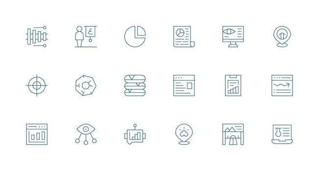 18 Minimal Line Style Icons from Data Visualization Collection Compact Icon Pack vector